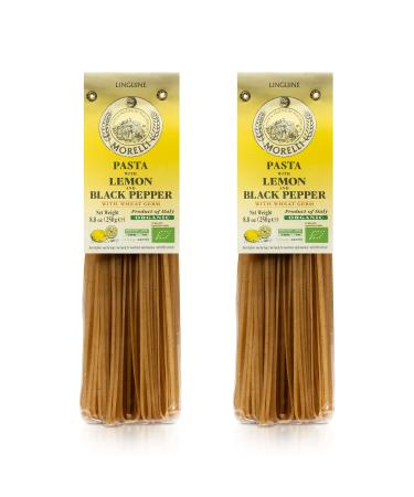 Morelli Lemon Pepper Linguine Pasta with Wheat Germ - Linguine Organic Pasta - Naturally Flavored Pasta Made in Italy - Imported Italian Pasta from Italy - 8.8 Ounce (Pack of 2)