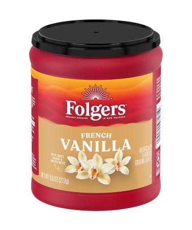 Folgers French Vanilla Flavored Ground Coffee - 9.6 Ounce Canister - Pack of 6