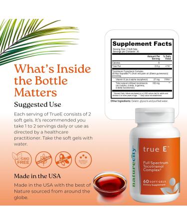 True-E Full Spectrum Vitamin E Tocotrienols Alpha Tocopherol Complex 60 Soft Gels - Buy Online on GoSupps.com