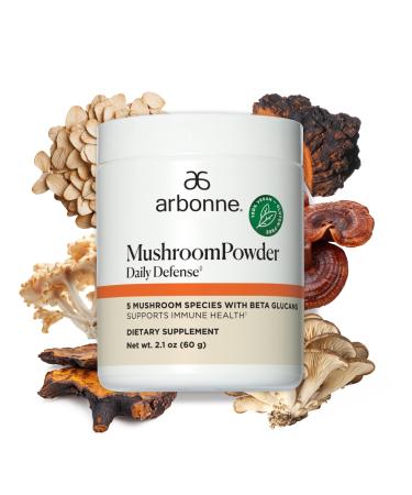 Arbonne Mushroom Powder Daily Defense - Daily Mushroom Supplement Powder Superblend That Supports Immune and Cognitive Health 100% Organic Mushrooms 2.1 oz