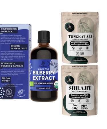 Jungle Powders Bilberry Extract for Eyes Organic Bilberry Supplement for Eyes Shilajit Powder Raw Shilajit for Men 5 Ounce Bag Tongkat Ali for Men Powder 282 Servings Tonkat-Ali Longjack Root