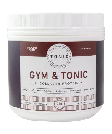 Gym & Tonic Low Calorie Collagen Protein Powder with 18 Amino Acids - Unflavored, Non-GMO, 0 Sugar, 0 Carbs, 20 Grams Clean Protein Per Serving, 1lb 20 Servings (Pack of 1)