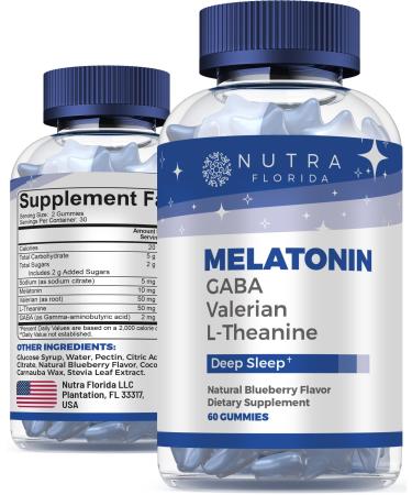 Nutra Florida Melatonin Gummies 10mg with L-Theanine + Valerian Root & GABA Sleep and Restore Gummies for Adults Natural Nighttime Support Vegan Non-GMO Gluten Free Safe & Non-Habit Forming