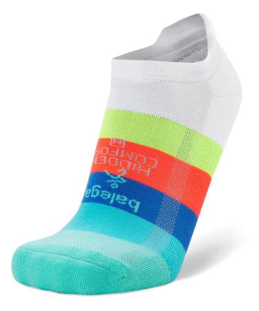 Balega Recycled Hidden Comfort Performance No Show Athletic Running Socks for Men and Women (1 Pair) Medium White/Retro Brights
