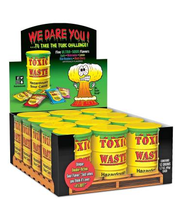 Toxic Waste Candy Yellow Drums 12 pack 42g per can - Apple Watermelon Lemon BlueRaspberry Black Cherry Original from USA