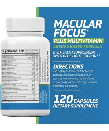 Nutrient Revolution Macular Focus Plus Multivitamin Eye Health Supplement with Daily Essential Vitamins | Vision Macular & Retinal Support | Blue Light Support - 120 Ct - Buy Online on GoSupps.com