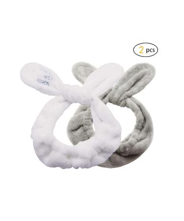 Shop Dofash 2pcs Cute Rabbit Ear Shower & Makeup Headbands for Women - Spa Hair Bands in White & Gray - Buy Online on GoSupps.com