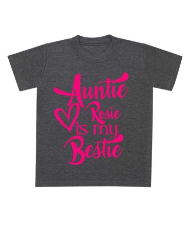 Pink Auntie Custom Name is My Bestie Baby T Shirt Top Aunty 7-8 Years Dark Heather