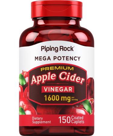 Piping Rock Apple Cider Vinegar Caplet Capsules | 1600mg | 150 Pills | High Potency | Extra Strength ACV Supplement | Vegetarian Non-GMO Gluten Free