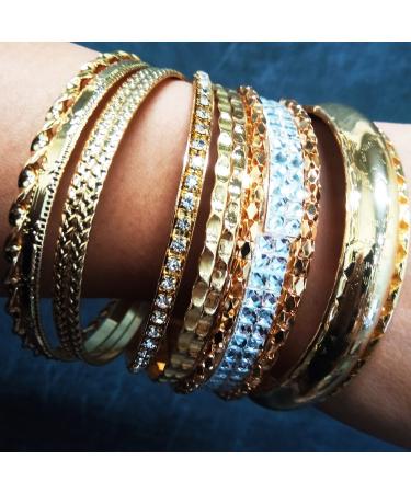 BUAJIUBUA Gold Chunky Indian Bracelets Jewelry Disco Bangles for Women Girls Teens Wide Bangles 70s 90s Costume Bracelets Hand Wrist Jewelry