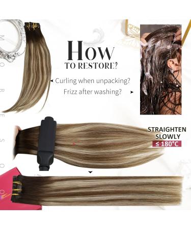 Moresoo Balayage Clip in Hair Extensions Dark Brown to Chestnut with Platinum Blonde 22 Inch 7 Pieces 120g - Buy Online on GoSupps.com