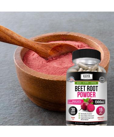 Kaya Naturals Premium Organic Beet Root Powder - Beet Root Extract Non-GMO & Gluten-Free 1300mg Per Serving - 30 Count Veggie Capsules 30 Count (Pack of 1) - Buy Online on GoSupps.com