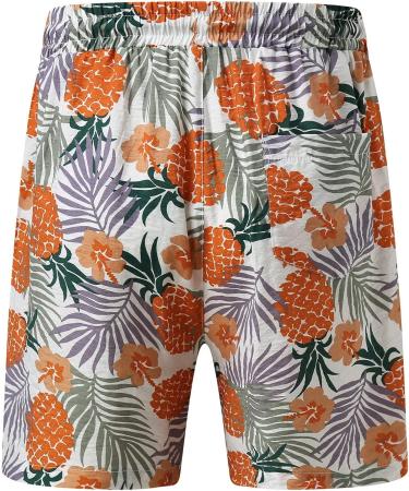 BEUU Cotton Linen Hawaiian Set - Summer Short Sleeve Shirt and Boho Shorts - Orange Large - Buy Online on GoSupps.com