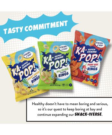 Ka-Pop! Popped Rings Variety Pack  12 Pack - 4 Sweet Onion  4 Dill Pickle  4 Fiery Hot (0.65oz) - Gluten  Corn & Dairy Free - Kosher  Sorghum  Whole Grain  Vegan Snacks - As Seen on Shark Tank Variety Pack 0.65 Ounce (Packâ¦ - Buy Online on GoSupps.com