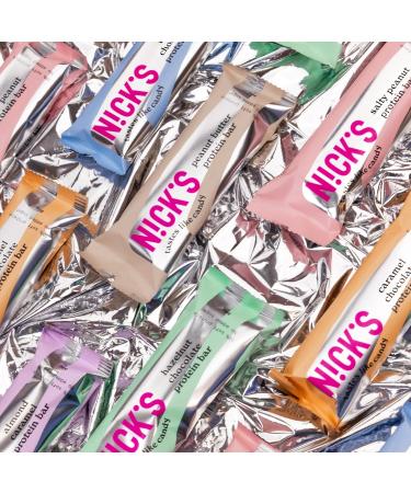 Buy Nicks Low Carb Hazelnut Protein Bar | 15g Protein | Keto & Gluten-Free | 12 Bars | 209 Calories - Healthy Nougat Chocolate Snack - Buy Online on GoSupps.com