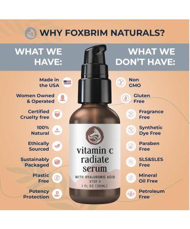 Vitamin C Serum for Face with Hyaluronic Acid Best Anti Aging Serum on Face Skin Eye - Vegan Amino Complex - Natural & Organic - Anti Wrinkle Fine Lines Fades Age Spots - 30ml by Foxbrim - Buy Online on GoSupps.com