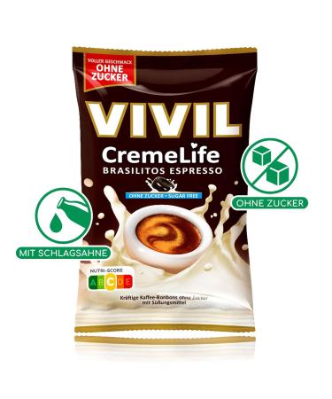 Vivil Creme Life Brasilitos Espresso Sugar-Free Strong Cream Bonbons (5 x 110g Pack) Delicious Coffee Flavor Ships Internationally - Buy Online on GoSupps.com