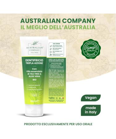 Triple action gel toothpaste with organic tea tree oil and aloe vera for daily oral hygiene. - Buy Online on GoSupps.com