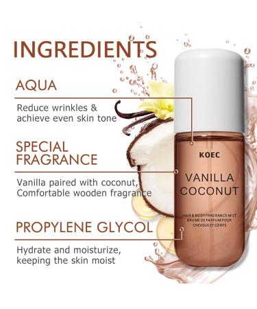 KOEC Vanilla Coconut Hair and Body Fragrance Mist Long-lasting Middle Eastern Perfume (Vanilla) - Buy Online on GoSupps.com