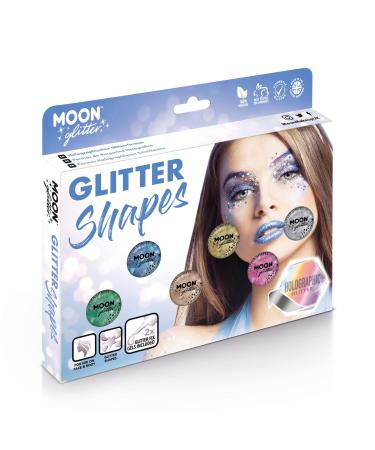 Holographic Glitter Shapes by Moon Glitter 100% Cosmetic Glitter for Face Body Nails Hair and Lips - 0.10oz - Boxset