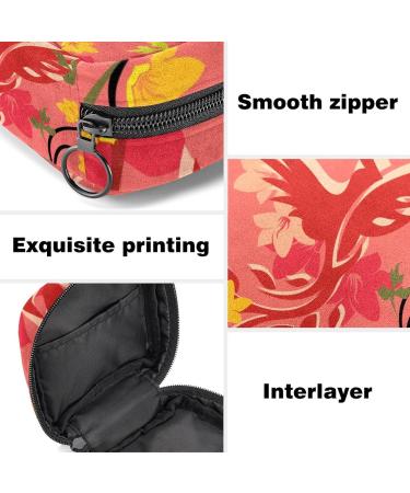 Stylish Menstruation Pad Bag with Zipper - Women's Napkin & Tampon Collectible Bag in Red Phoenix & Flowers Design - Buy Online on GoSupps.com