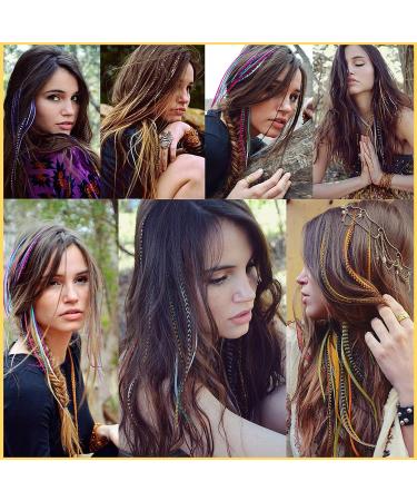 20Pcs Colored Feather Hair Extensions Kit for Girls & Women - Colorful Synthetic Hairpieces with Micro Beads & Crochet Hook - Buy Online on GoSupps.com