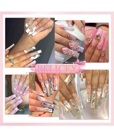 BELICEY 1000PCS 3D Nail Charms - Cute Butterfly Bow Star Heart & Moon Designs for Nail Art DIY - Includes Picker Pencil & Tweezer - Pink & White Flower Collection - Buy Online on GoSupps.com