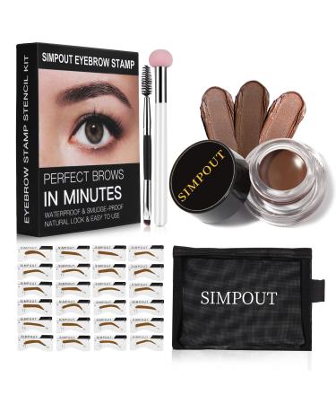Eyebrow Stamp Stencil Kit for Beginner - Simpout Eye Brow Stamping Kit  Eyebrow Stamp Trio Kit  29 Brow Stencils  Brow Eyebrow Kit with Sponge Applicator  Waterproof Eyebrow Kit (E02 Soft Brown)