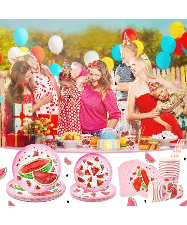 Watermelon Party Harness Set - 80 Pieces Birthday Decoration for Girls | Plates Cups Napkins & Tablecloth for 16 Guests - Buy Online on GoSupps.com