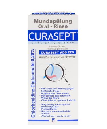 2 x Curasept ADS 220 mouthwash/ 0.20% chlorhexidine digluconate/ 200ml each/ PZN 04074202/ Without alcohol