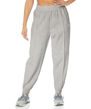 adidas Women's Studio Fleece Pants Large Medium Grey Heather/White