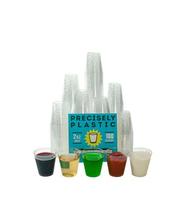 100 Shot Glasses Premium 2oz Clear Plastic Disposable Cups, Perfect Container for Jello Shots, Condiments, Tasting, Sauce, Dipping, Samples 2.0 ounces 1