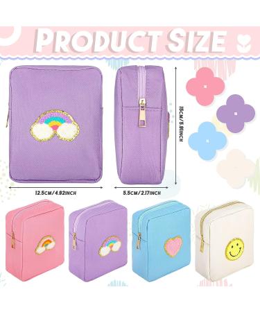 4-Piece Preppy Patch Makeup Bags - Nylon Toiletry Cosmetic Travel Pouch Set for Women & Girls in Pink, Blue, Purple & Beige - Buy Online on GoSupps.com