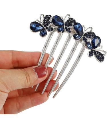 VOCOSTE Women Rhinestone Inlaid Flower Hair Comb Hair Clips Navy Blue - Buy Online on GoSupps.com