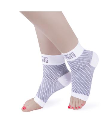 Athletec Sport Compression Foot Sleeves with Arch Support to Help Relieve Plantar Fasciitis Aches Pains Swelling Heel Pain and Treatment for Everyday Use - Size Small in White (One Pair) Compression Foot Sleeve S White