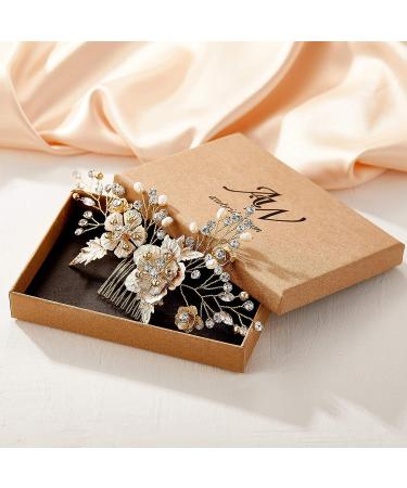 AW BRIDAL Pearl Flower Wedding Hair Comb - Gold Bridal Hair Accessories - Buy Online on GoSupps.com