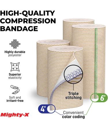 Premium Cotton Latex-Free Elastic Bandage Wrap 4 & 6 4-Pack - Self-Closing Compression Bandage - Washable & Reusable - Buy Online on GoSupps.com