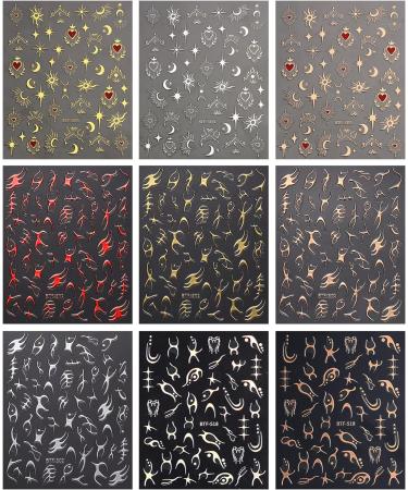 JMEOWIO Self-Adhesive Moon Star Nail Art Stickers - 9 Sheets | Colorful Sun Nail Supplies for Design Decoration - Buy Online on GoSupps.com
