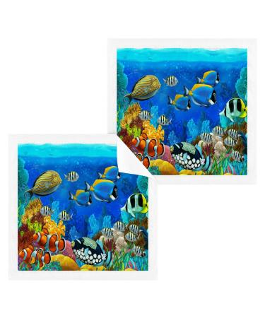 Kigai 2 Pack Sealife Fish Coral Washcloths Soft Face Towels Gym Towels Hotel and Spa Quality Reusable Pure Cotton Fingertip Towels