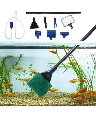 Fish Tank Cleaning Tools, Aquarium Cleaning Kit, Betta Fish Tank Accessories, Aquarium Gravel Cleaner, Algae Scrapers 5 in 1 Kit for Water Change and Sand Cleaner, Long Siphon Nozzle with Valve