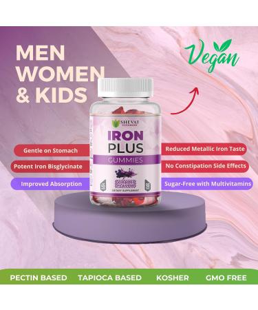 Made in USA 90 Iron Gummies For Women Anemia - Vegan, Gluten Free & Immune Support Iron Supplement Gummies (Grape) - Chewable Iron Gummies for Men - Kids iron Gummies for Kids with Vitamin C, A & Zinc - Buy Online on GoSupps.com