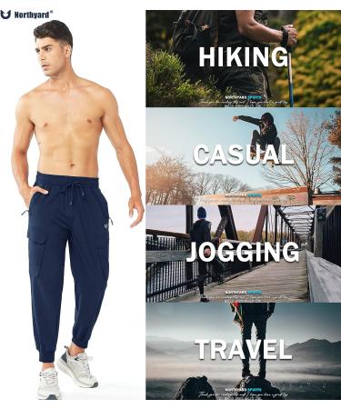 NORTHYARD Men's Lightweight Athletic Joggers - Quick Dry Running Pants with Zip Pockets, Navy Blue - Buy Online on GoSupps.com