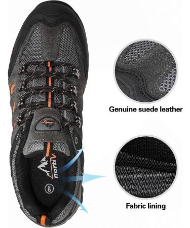 NORTIV 8 Men's Waterproof Leather Hiking Shoes - Size 11, Black/Dark/Grey/Orange - Buy Online on GoSupps.com