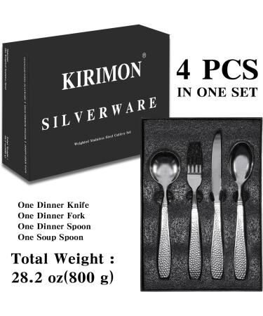 KIRIMON Non-Slip Weighted Utensils for Hand Tremors - Stainless Steel Weighted Utensil Set for Arthritis, Elderly, Parkinson's - 4 Piece Adaptive Eating Set - Buy Online on GoSupps.com