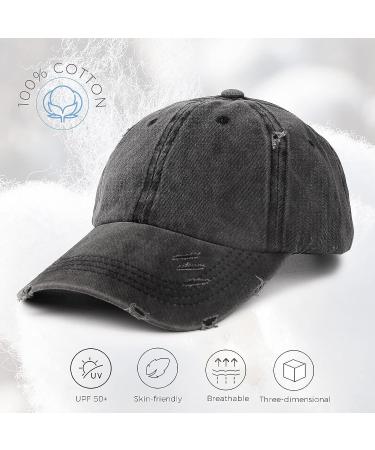 Womens Distressed Ponytail Baseball Cap | Cotton Dad Hat with Ponytail Hole | One Size | Black - Buy Online on GoSupps.com