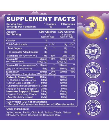 Magnesium Calming Gummies for Kids 4+ & Adults Sugar Free Magnesium Supplement with L-Theanine Chamomile Vitamins B6 D3 K2 Zinc for Sleep Relaxation Focus & Muscle Support Strawberry Flavor - Buy Online on GoSupps.com