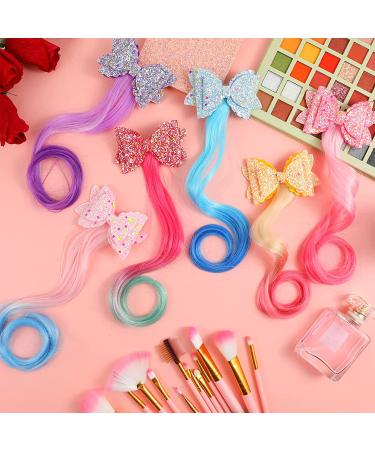 6 Colors Unicorn Wig Hair Clips Bows for Girls - Glitter Style Hair Extensions for Kids Princess Costume Dress Up - Buy Online on GoSupps.com