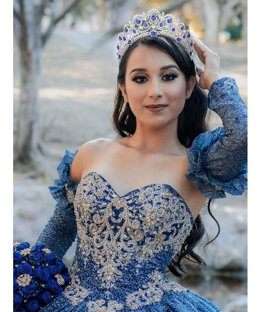 SWEETV Crystal Wedding Tiara - Rhinestone Princess Crown for Women - Olivia Quinceanera Crown Bridal Costume Jewelry - Blue Royal Blue - Buy Online on GoSupps.com