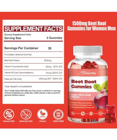 Sugar Free Beet Root Gummies - 1500mg Nitric Oxide Chews for Energy & Whole Body Health | 60 Count Supplement for Men & Women - Buy Online on GoSupps.com