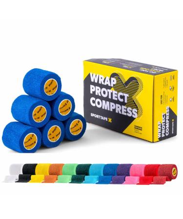 6 Rolls - SPORTTAPE Self-Adhesive Football Sock Tape | 5cm x 4.5m - Blue | Cohesive Bandage Sock Wrap Shin Pad Tape | Goalkeeper Wrist Tape & Football Ankle Tape | Pet & Vet Wrap for Dogs Horses Blue 5x450 cm (Pack of 6) - Buy Online on GoSupps.com